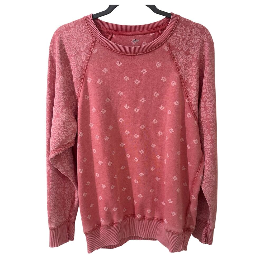 Aerie Floral Contrasting Pink Patterned Pullover Crew Sweatshirt Feminine, Small